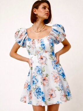 ABERCROMBIE & FITCH | Emerson Floral Puff-Sleeve Mini Dress